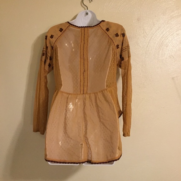 Free People Sheer Embroidered Boho Blouse X-Small - Picture 5 of 9